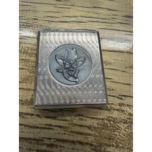 Vintage Cigarette Case Silver with Skeleton Cowboy
